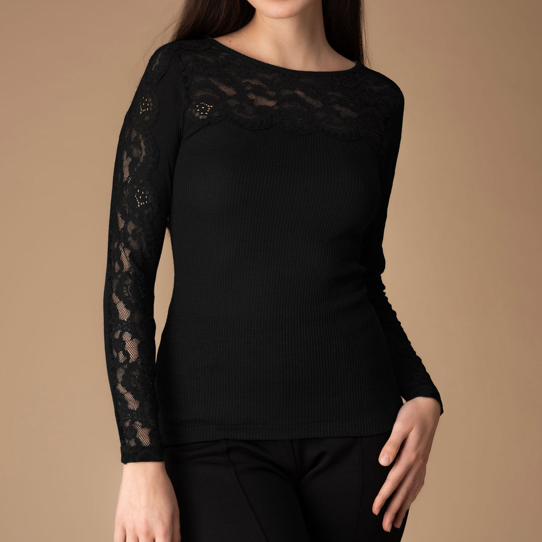 Top Manche Longue Dentelle | Laine   Soie